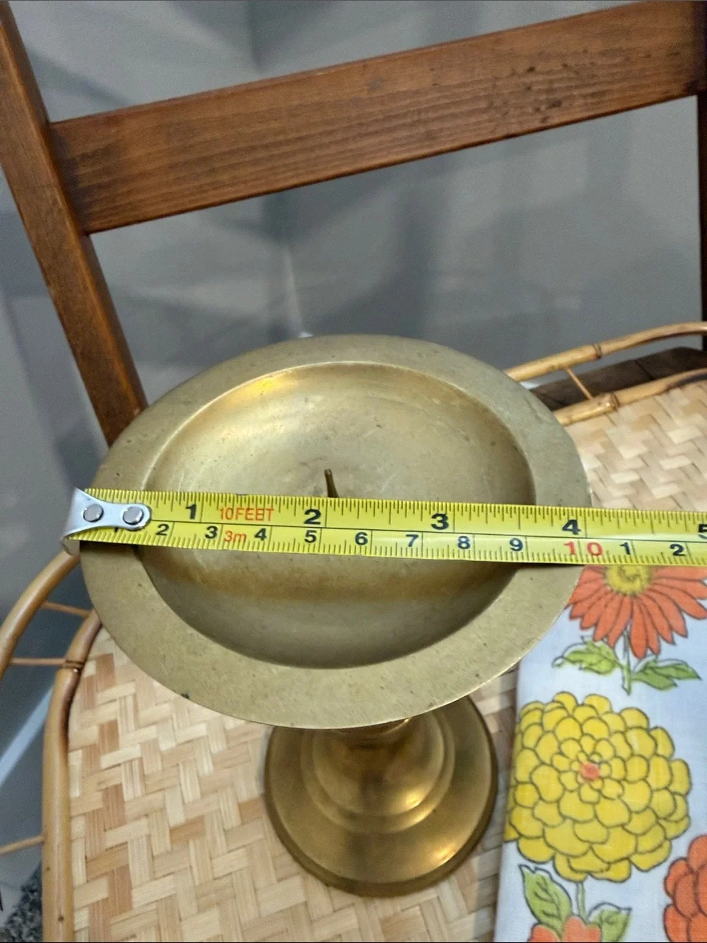 Vintage Solid Brass STS Chamberstick Candle Holder 7” Pillar Candle Holder
